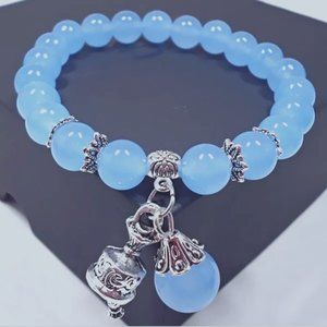 Sundance "Sky" Chalcedony Beads w/ Silver and Rhodium Charm Bracelet